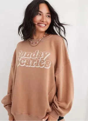 Aerie Sunday Scaries Tank‎ Brown Oversized Sweatshirt Size XS thumbnail 1