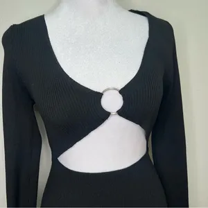 Pretty little thing black ribbed‎ knitted long sleeve Cut-Out Dress size M thumbnail 4
