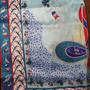 VTG Tilla 100% Silk floral Scarf shawl blue red made in Turkey 58x20 boho luxury thumbnail 9