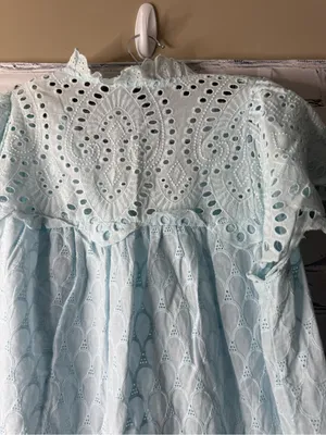 Adiva Blue Eyelet lace ruffle sleeve blouse size large thumbnail 8