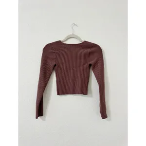 Abercrombie & Fitch Ribbed Square Neck Long Sleeve Crop Top Mauve Pink XS thumbnail 2