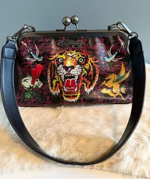 Ed Hardy Rhinestone Tiger Kiss Lock Shoulder Bag thumbnail 1