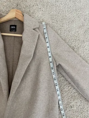 Zara Beige Open-Front Wool-Blend Coat thumbnail 4
