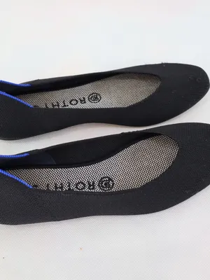 Rothy’s The Flat Women’s 8 Black Knit Ballet Flats Electric Blue Trim Washable thumbnail 5