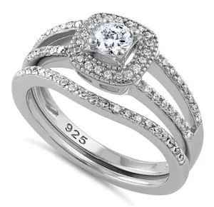 Sterling Silver SIZE 8 925  CZ Wedding Set Ring thumbnail 1