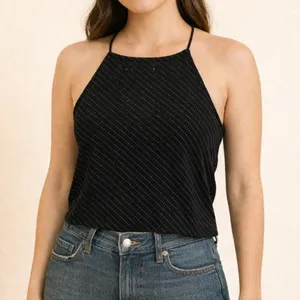 Forever 21 Black Velvet Polka Dot Halter‎ Crop Top Size Small thumbnail 1