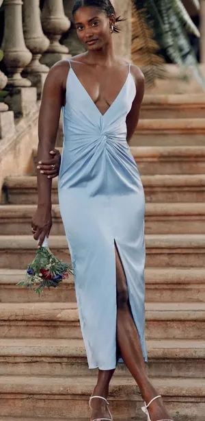 Abercrombie & Fitch Draped Twist-Front Maxi Dress Satin Blue size small Formal thumbnail 1