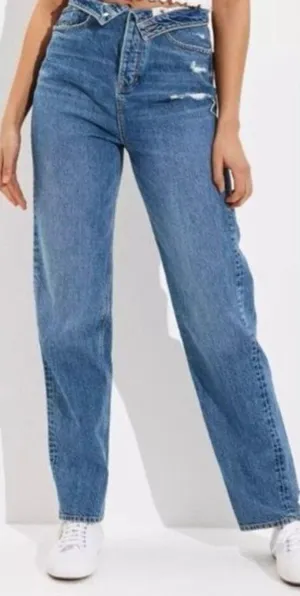 American Eagle Highest Rise Baggy Dreamy Drape Fold Over Jeans thumbnail 1
