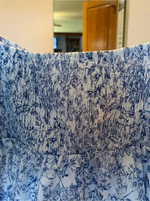 Blue & White Floral Smocked Peplum Puff Sleeve Blouse | Cottagecore | Women’s thumbnail 3