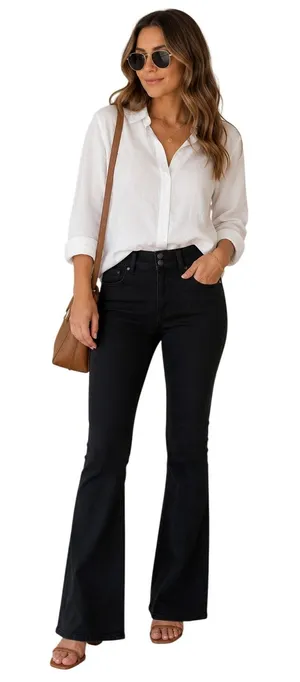 American Eagle Next Level Stretch Black Flare Jeans 6 Regular Double Button thumbnail 1