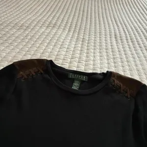 LAUREN Ralph Lauren 3/4 Sleeve Ribbed T Shirt Medium M Black Brown Patches thumbnail 13