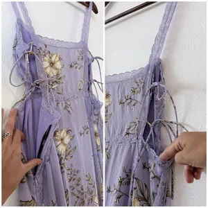 Forever 21 Floral Lace Trim Side Tie Midi Dress Lavender Purple Women’s L NWT thumbnail 5