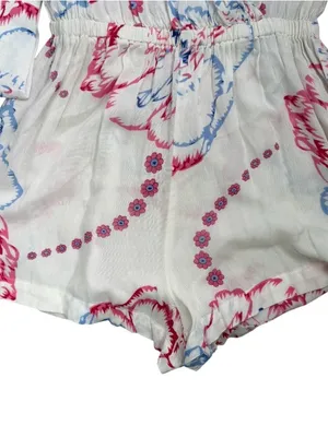 Anthropologie RAGA White Romper with Pink and Light Blue Floral Print thumbnail 4