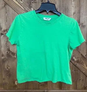 Double Zero Women’s S Green Crop Top Short Sleeve Crew Neck Basic Tee (9331) thumbnail 1