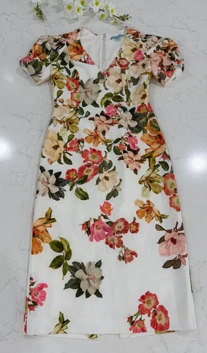 ANTONIO MELANI White Floral Midi Dress with Pink, Green & Yellow Accents thumbnail 1