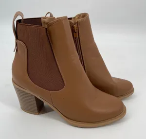 Women's Ankle Boots Chelsea Booties Side Zip Elastic Block Heel‎ Brown Size 8.5 thumbnail 1