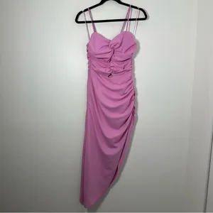 Abercrombie & Fitch Lilac Pink Asymmetrical Ruched Cut Out Midi Dress Size S thumbnail 3