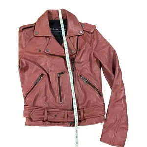 Bagatelle Women's Washed Leather Biker Moto‎ Belted Jacket in Sunset size XS thumbnail 6
