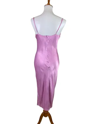 Ciebon Pink Satin Cowl Neck Slip Maxi Dress Medium thumbnail 3