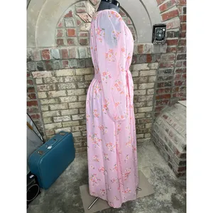 formal dress prom maxi pink floral sheer sleeves pink orange 1970s thumbnail 7