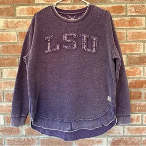 Champion LSU Tigers Crewneck Sweatshirt Distressed Womens Medium Oversized Purple College thumbnail 1