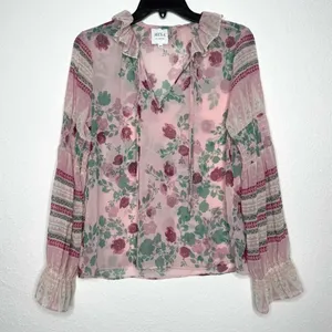 REVOLVE Misa Los Angeles Revolve Pink Green Floral Bohemian Blouse XS thumbnail 4