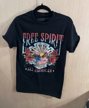 Women Goodie Two Sleeves All American Free Spirit Black Graphic Tee Size Medium thumbnail 1