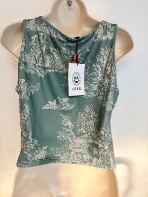 Cider Sage Green Toile Square-Neck Crop Top thumbnail 6