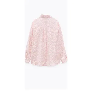 Zara Button Up Shirt Women‎ Small Pink Animal Print Satin Relaxed Blouse thumbnail 2