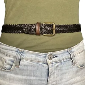 White Elephant Black And Brown Braided Leather Belt thumbnail 1