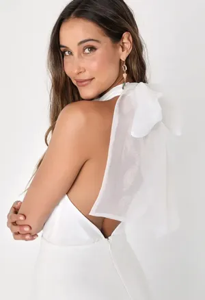 Lulus Glamorous Promise White Organza Halter Bodycon Midi Dress MSRP $79 thumbnail 3