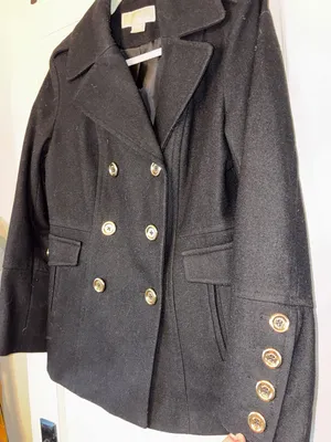 Michael Kors Women’s 12 Black Wool Pea Coat Jacket Gold Buttons Double Breasted thumbnail 6