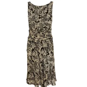 NOUGAT London 100% Silk Floral‎ Ruched Midi Dress Brown Cream Coral Dress EUC 2 thumbnail 6