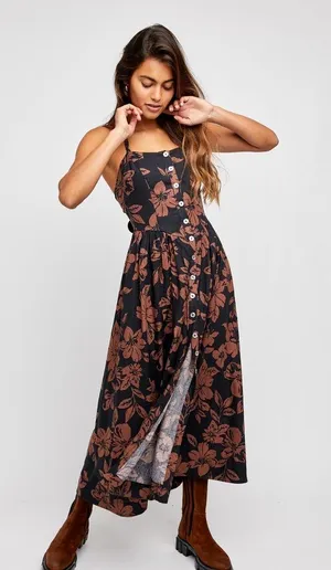 Free People Floral Button Front THE PERFECT SUNDRESS thumbnail 1