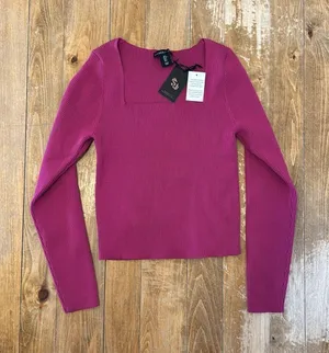 Sincerely Jules Square Neck Ribbed Pink Top Large NWT thumbnail 3