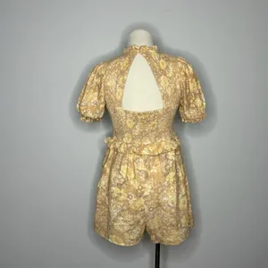 Miss Selfridge- Yellow and Tan Floral Romper with Puffy Sleeves thumbnail 2