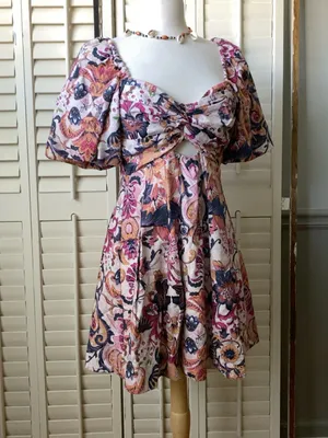 House of Harlow 1960 Pink & Purple Floral Twist-Front Mini Dress thumbnail 8
