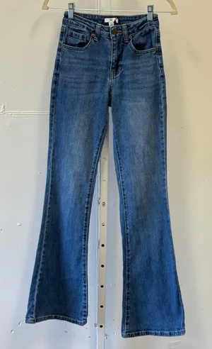 BP High Rise Flare Jeans Medium Wash Blue Denim Size 24 Full Length Festival thumbnail 1