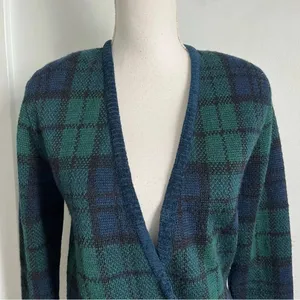 Pendleton • Navy Green Plaid Wool Blazer Sweater Cardigan Vintage thumbnail 2