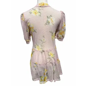 Meraki Mesh Tiered Tunic Top Women’s M Blush Pink Floral Puff Sleeve Cottagecore thumbnail 4