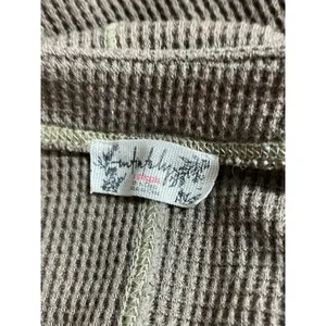 Free People Early Night Contrast Stitch Cropped Henley Waffle Knit Thermal Top L thumbnail 6