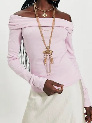 Free People‎ Robbie Off Shoulder Top M Lilac Bloom Purple NWT thumbnail 1