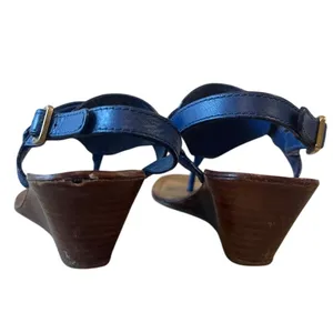 Tory Burch Casey Wedge Sandals Blue Nile Gold Logo‎ Thong 8 thumbnail 4