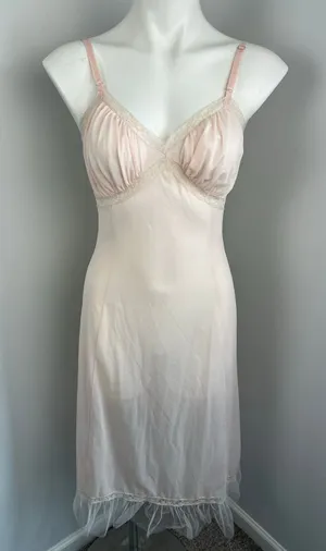 Vintage Laura Lane Light Pink Sheer Slip Dress Lingerie Nightgown w Lace 34/XS thumbnail 1