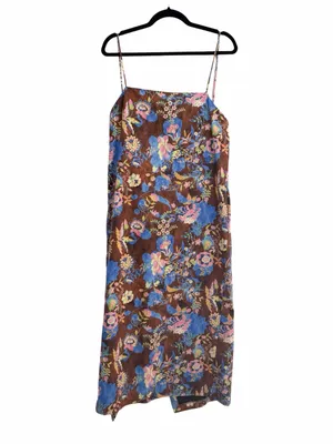 NWT Zara Floral Midi Apron Cotton Brown Dress Sz L thumbnail 2
