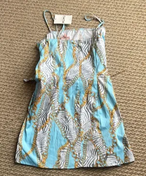 Show Me Your MuMu Blue and Gold Ruffled Wrap Dress thumbnail 4