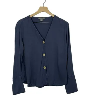 SOMETHING NAVY Pretty Button Through Top - Navy Blue - XS thumbnail 5