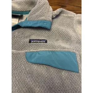 Patagonia Women's XL Re-Tool Snap-T Pullover Fleece Jacket‎ Gray/Teal~EUC thumbnail 2