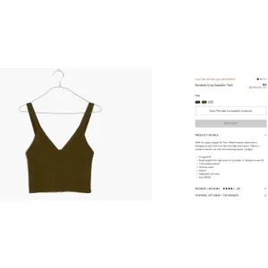 Madewell Brodale Ribbed Sweater Tank Top Womens Medium Kale Green V-Neck‎ Crop thumbnail 11