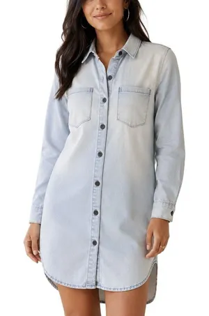 Forever 21 Light Wash Denim Button Front Shirt Dress Small NWT Coastal Western thumbnail 1